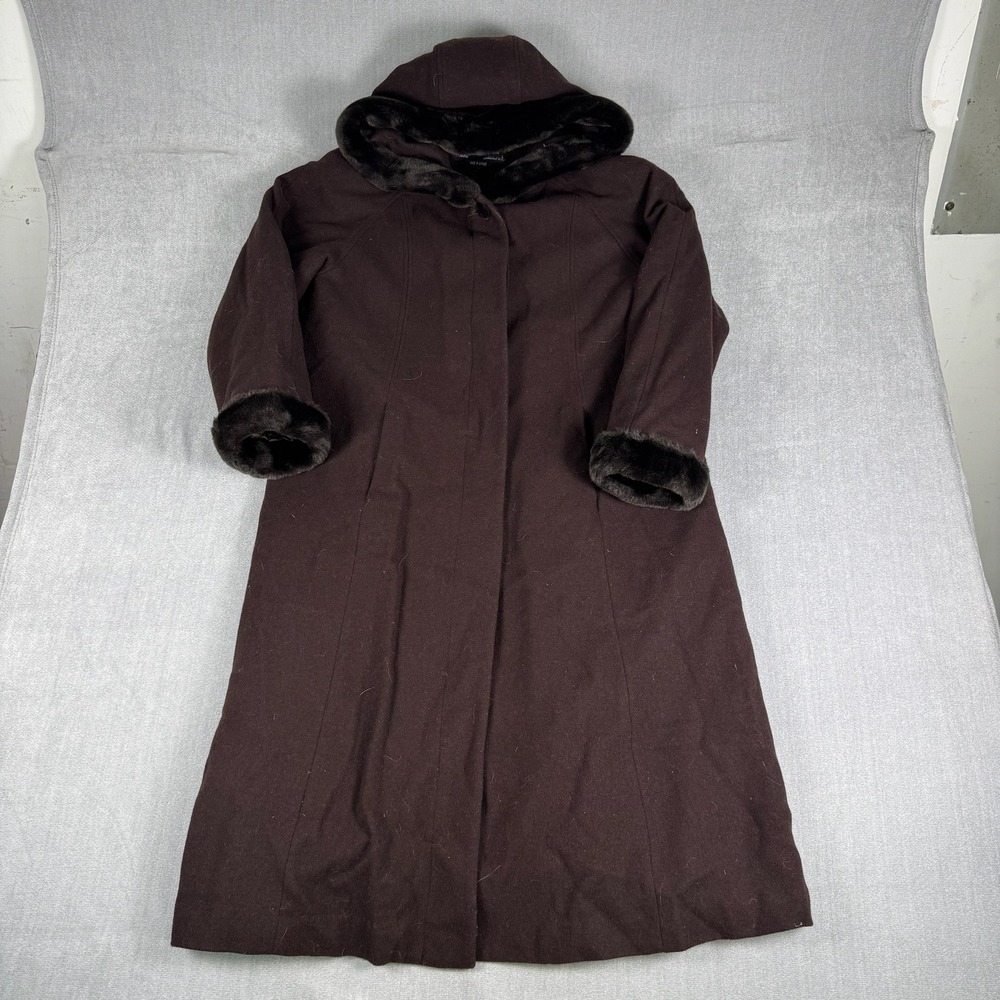 Braetan Kids Faux Fur Trim Hooded Wool Long Coat Girls‎ Size 14 Brown Wool